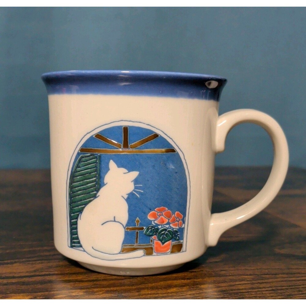 Vintage Otagiri Ceramic Cat in Window Coffee Mug Japan